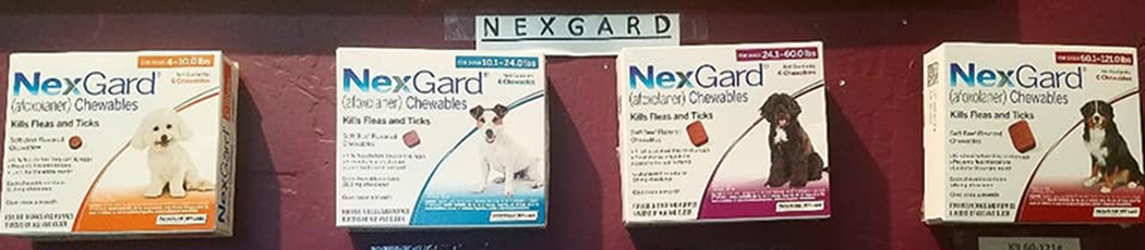 Nexgard-Medicine Nexgard medication being displayed on a wall
