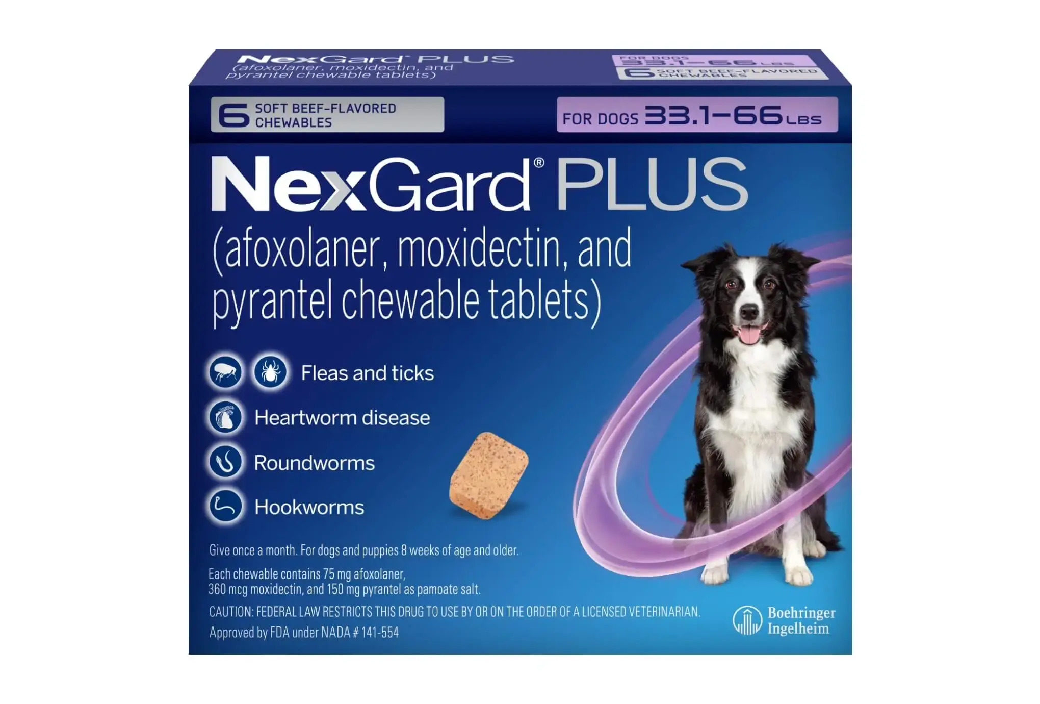 NexGard Plus Pack Shot Box. Features a dog on the cover of the box